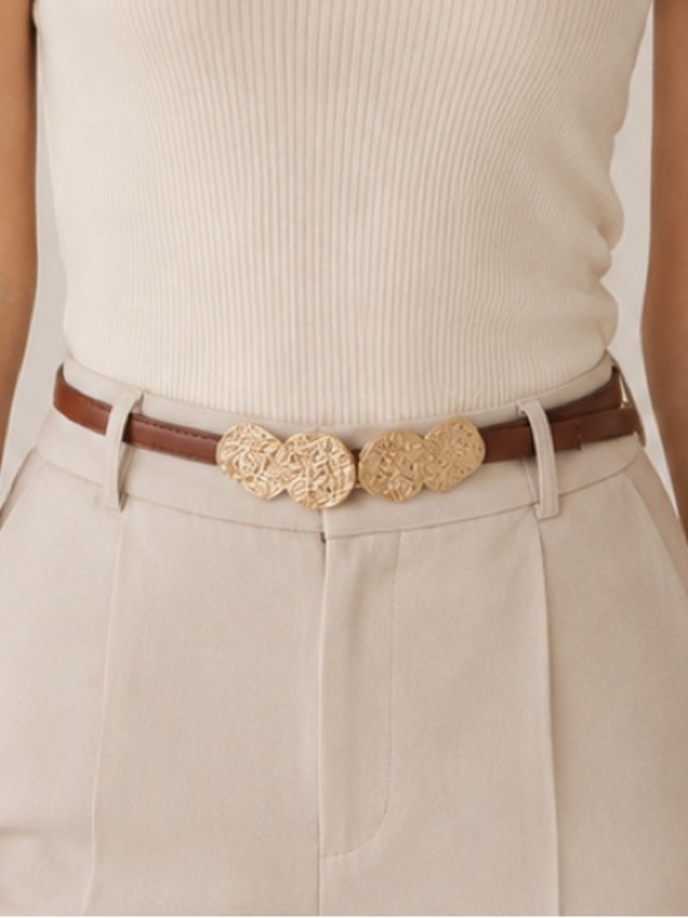 Boutique Faux Leather brown & gold minimalist waist belt XS Petite